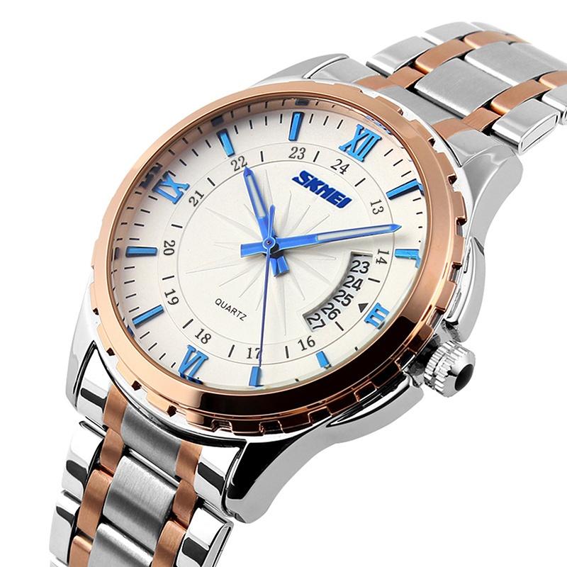 Skmei Luxury Bracelet Watches for Mens 30m Waterproof Analog Display Quartz Calendar Wristwatch Stainless Steel Strap