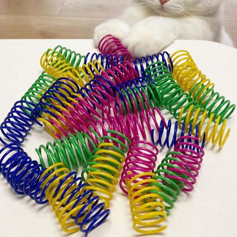 Pet Cat Self-Playing Toy, Plastic Colorful Spring Bouncing Interactive Teaser For Cats, Cat Supplies Cat Spiral Spring/Paper Crinkle Toys