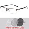 Metal Semi-Rimless Square Prescription Short-shor Eyeglasses with Anti-UV Coating Photochromic Myopia Eyewear 0 -0.5 -0.75 To -6