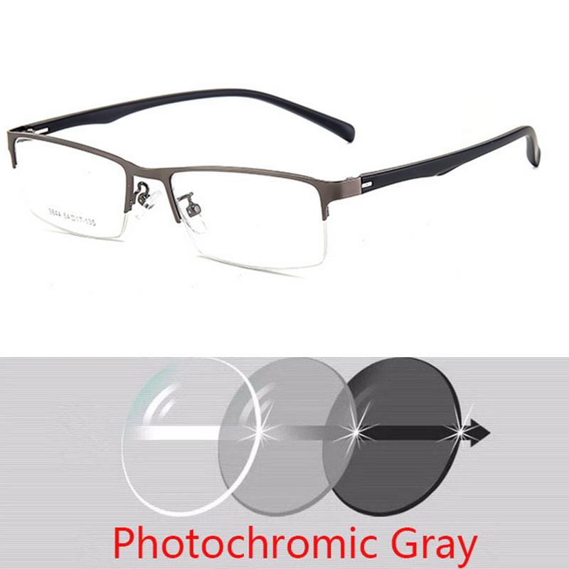 Metal Semi-Rimless Square Prescription Short-shor Eyeglasses with Anti-UV Coating Photochromic Myopia Eyewear 0 -0.5 -0.75 To -6