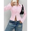 DAFIFY Women's Fashion Casual Spring Autumn Stripe Print Long Sleeve POLO Neck Blouses & Shirts