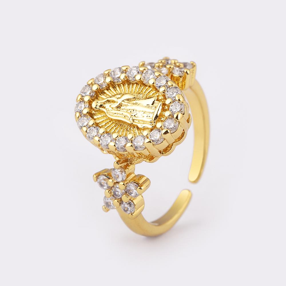 Nidin New Retro Round/Oval Shape Virgin Mary Charm Open Rings Adjustable For Women Men Shine Zircon Finger Jewelry Accessories