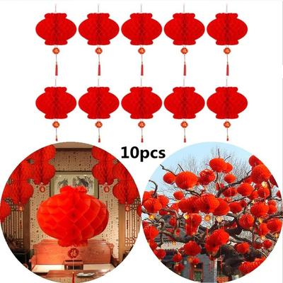 10Pcs Chinese Traditional Paper Honeycomb Lantern Reusable Spring Festival Hanging Garland Party Favors Atmosphere Layout