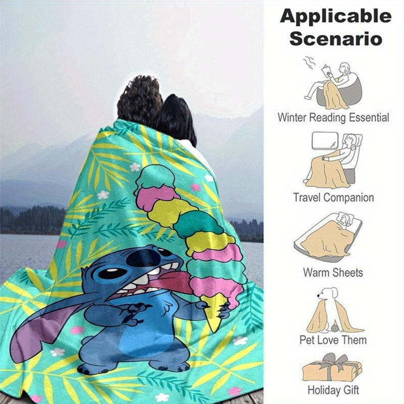 1pc Stitch Printing Blanket - Soft, All-Season Throw for Office Blanket,Personalized Gift with Adorable Cartoon Design