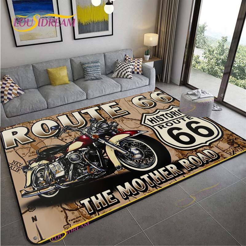 Route66 Motorcycle Carpet for Living Room Bedroom Rugs Kitchen Kids Door Unslip Floor Mats Birthday gift photography props Rug
