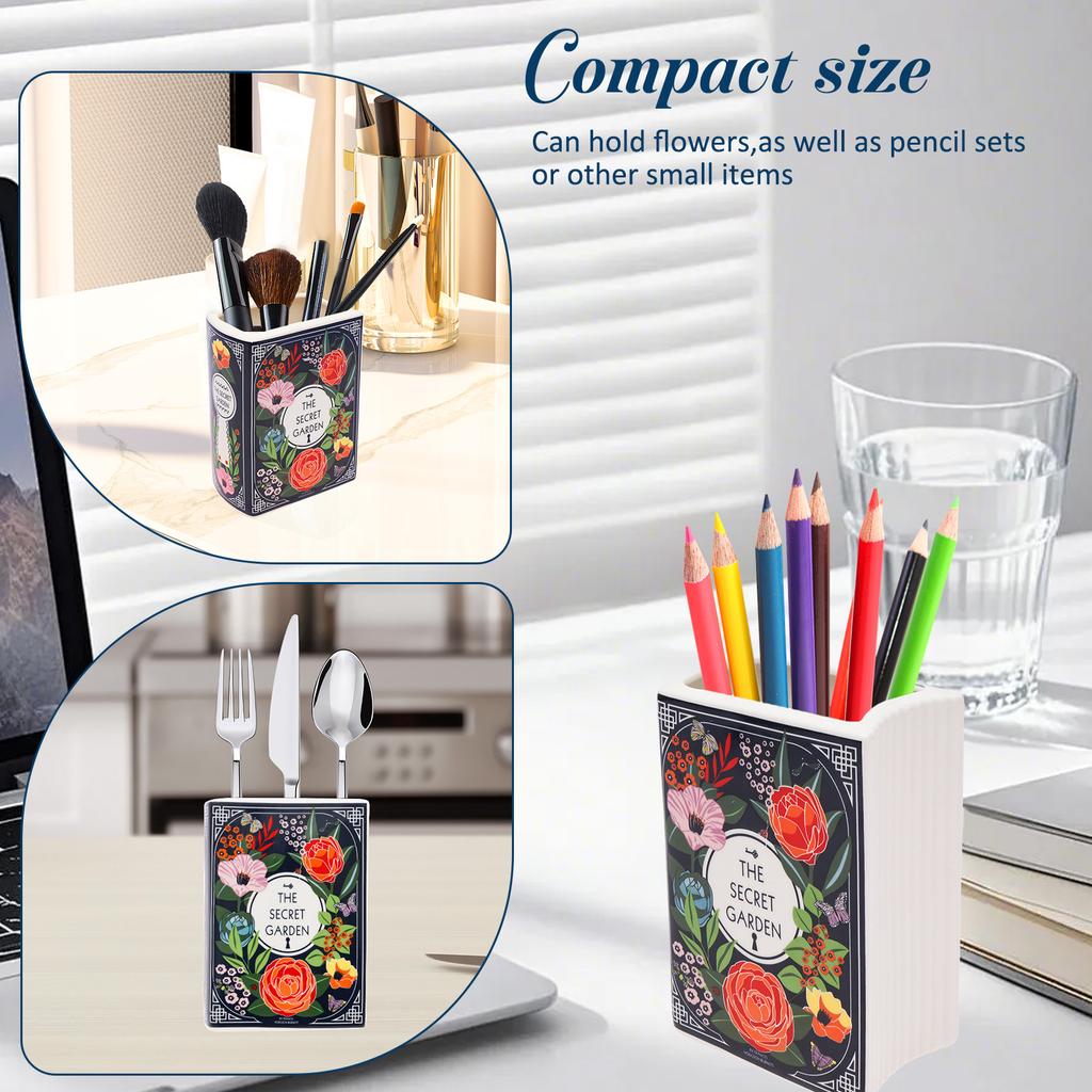 1Pc Book Shape Decorative Vase Ceramic Book Vase Handmade Flower Vases Multi-purpose Storage Box for Office Room Home Decoration