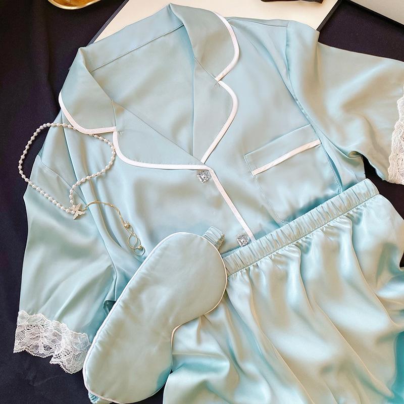 Damen-Pyjama aus Eisseide: Süße, einfache Sommerkleidung mit kurzen Ärmeln