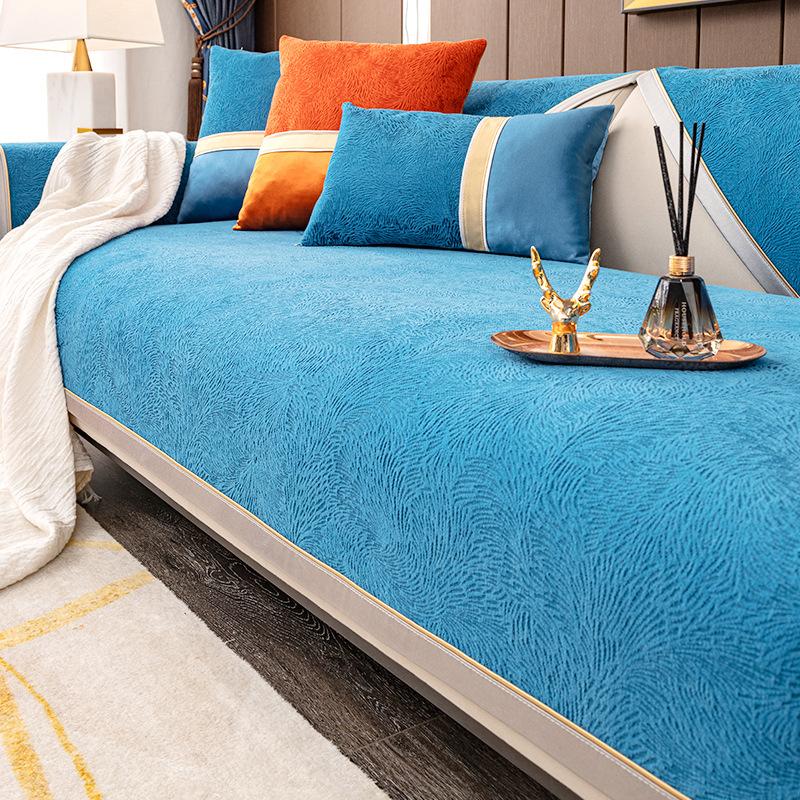 Nordic Light Luxury Sofa Cushion Four Seasons Universal Cover Cloth Cover Cover Solid Wood Leather Non-Slip Seat Cushions All-Inclusive Chenille