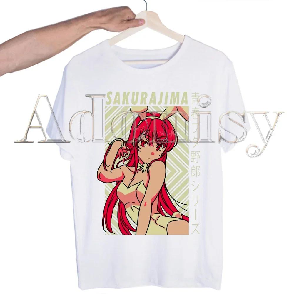 Bunny Girl Senpai Sakurajima Mai Printed T Shirt  Unisex Retro Washed Tops Tees Harajuku Tshirt Streetwear Hip Hop Male T-shirts Shirt