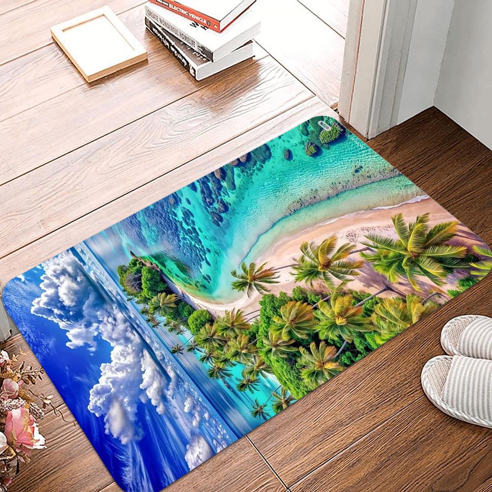Tropical Beach Printing Non-Slip Small Rug Waterproof Easy To Clean Floor Mat for Indoor Outdoor Use Durable Home Decor Novelty