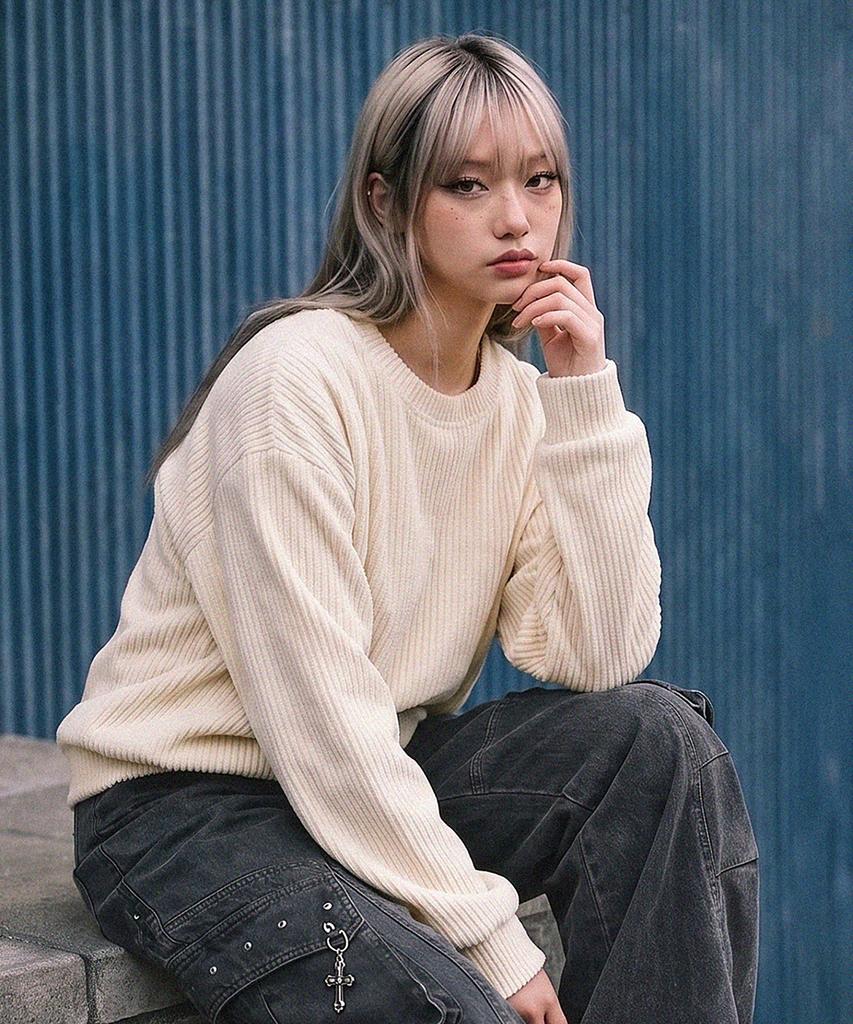 LXT Soft Velour Corduroy Sweatshirt [Ivory]