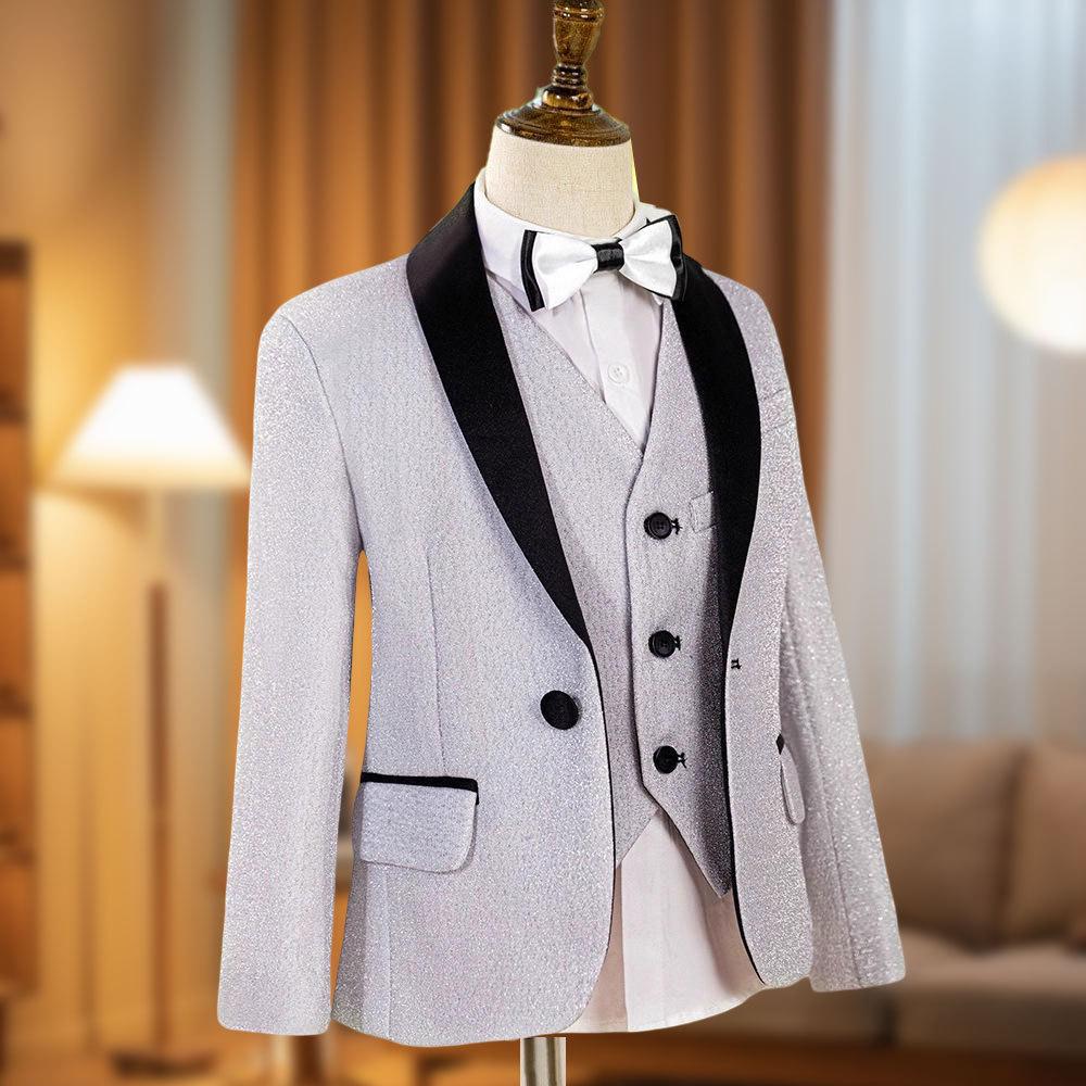 Boys' Silver Sequin Suit Set - Performance & Ceremony Outfit