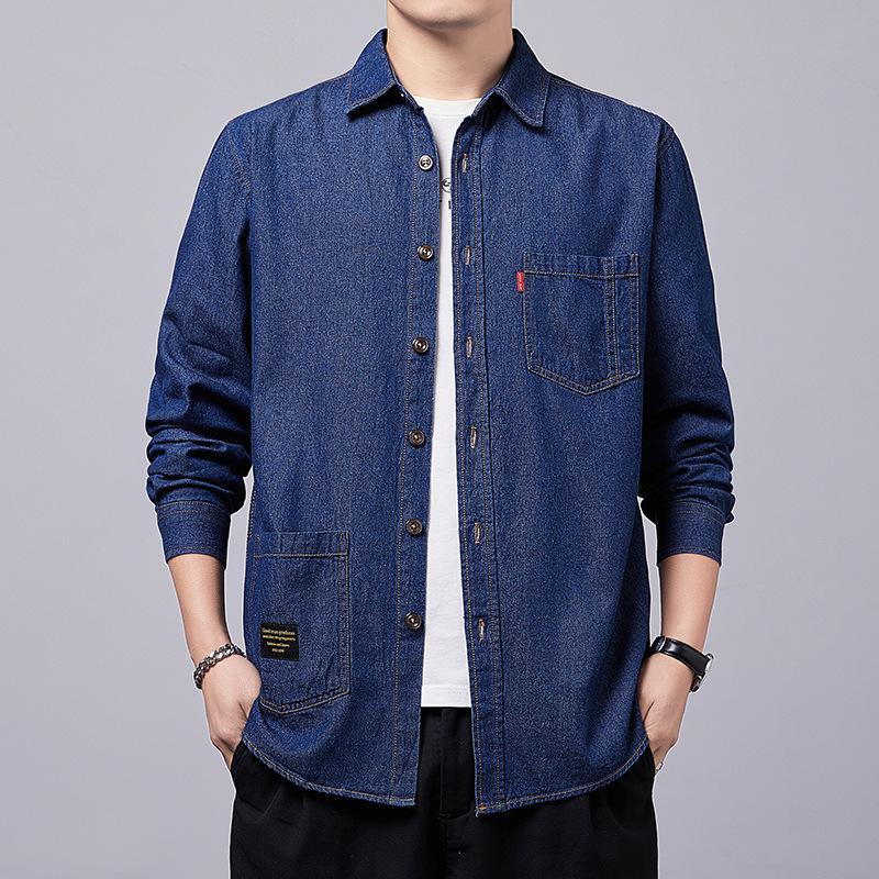 Podzimní japonská retro bunda Džínová košile Pánská dlouhý rukáv Volná ležérní košile bunda z čisté bavlny