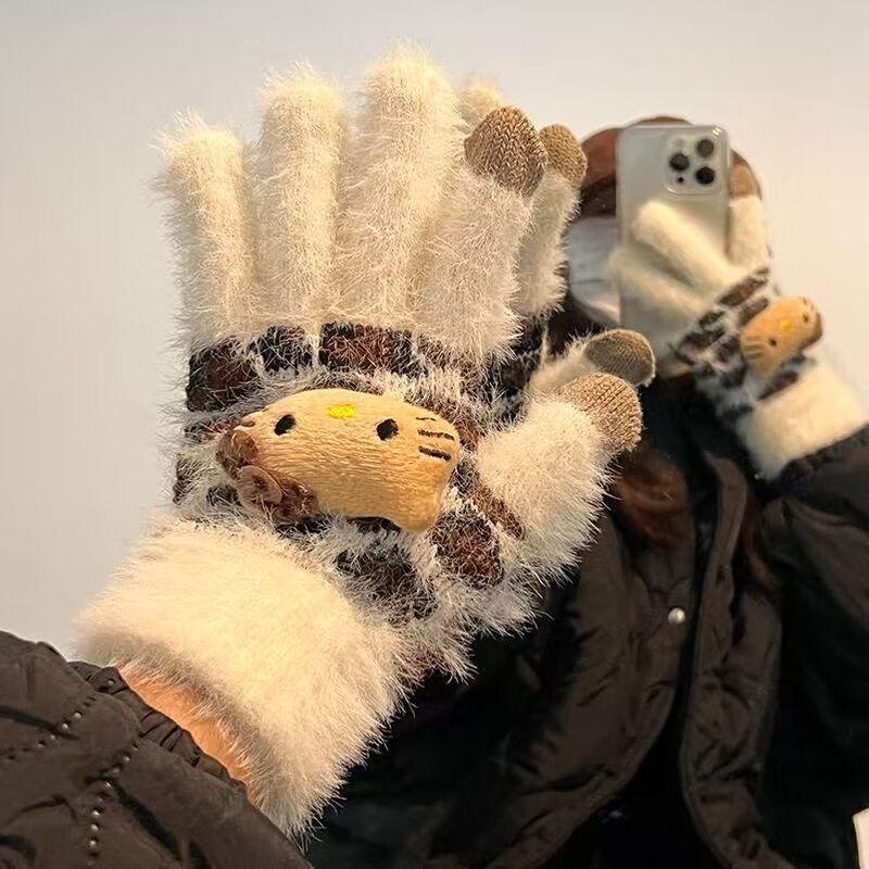 Милые вязаные зимние перчатки Hello Kitty