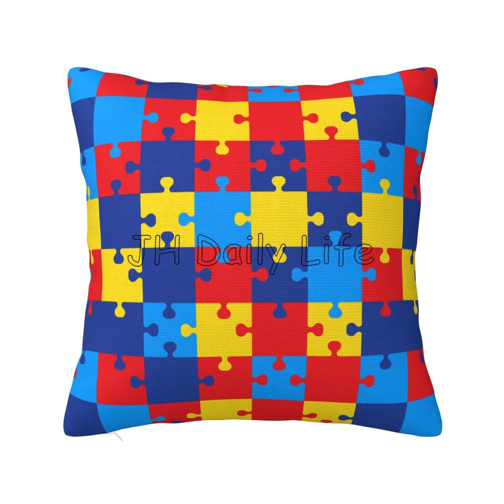 Autism Awareness Colorful Puzzle Piece Cushion Cover Pillow Case Home Office Car Decor Soft Bed Sofa Pillowcase Pillow Cover