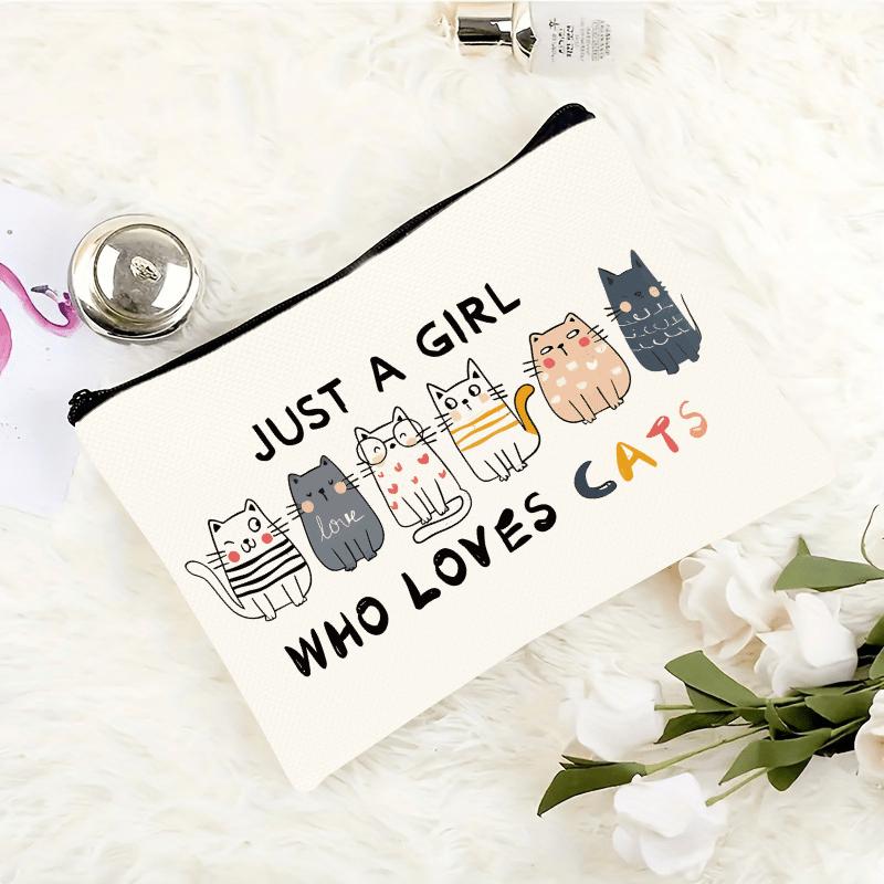 Women Cat Toiletry Bag, Cute Cat Theme Travel Makeup Zipper Pouch, Funny Cat Lover Gift for Daughter Sister Friend