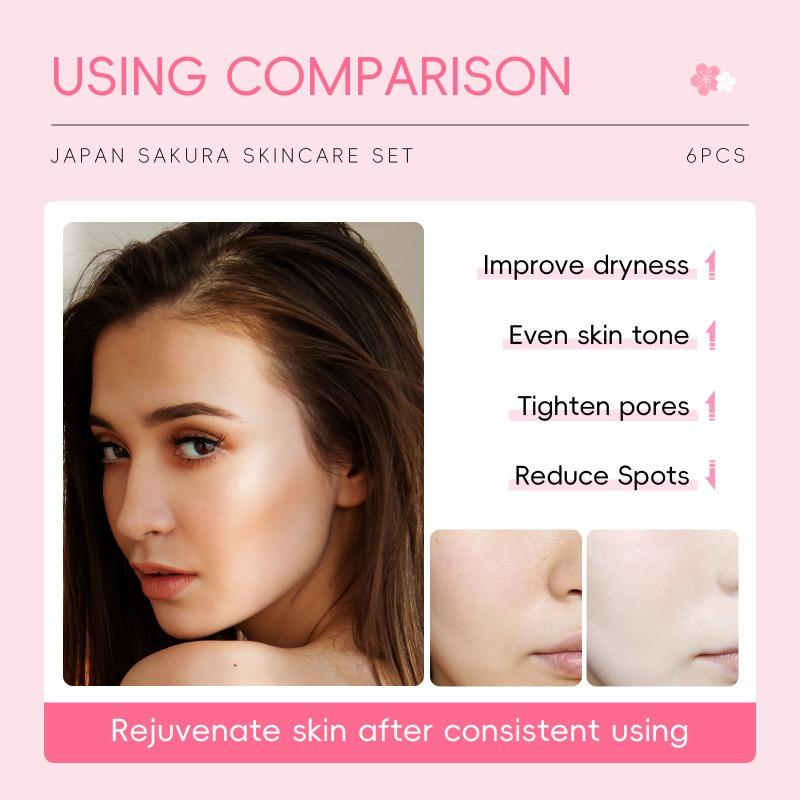 LAIKOU Moisturizing Reduce Fine Lines Brighten Skin Tone Care Toner Cream Eye Cream Cleanser 6Pcs Sakura Facial Skin Care Set