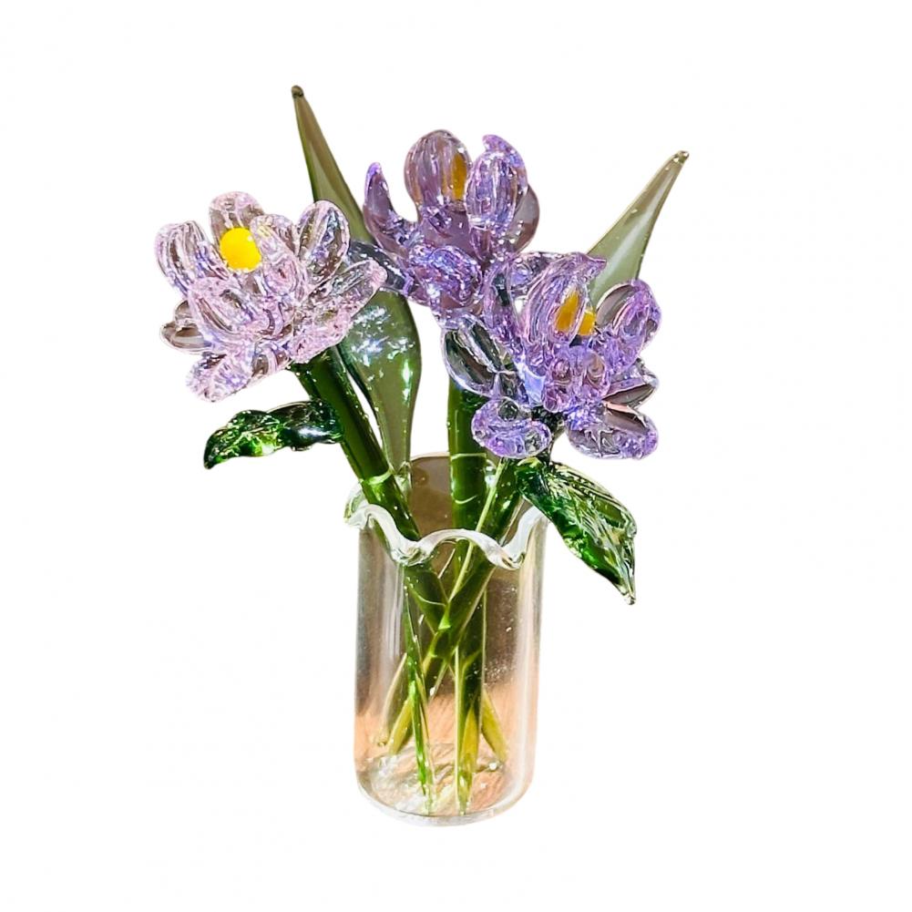 Glass Flower Decor Handmade Glass Flowers Hand-blown Glass Flower Bouquet with Vase Mini Floral Decoration for Home Room