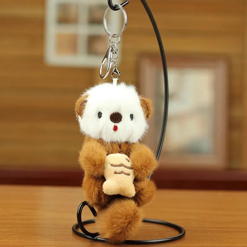 2pcs Fashion Lovely Plush Otters Holding Fish Key Chains Cartoon Cute Otters School Bag Pendant Keyring Funny Toy Student Gifts