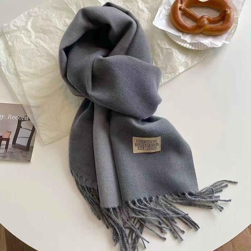 Double-sided Solid Color Cashmere Scarf Women's Thickened Warm Premium Scarf Shawl