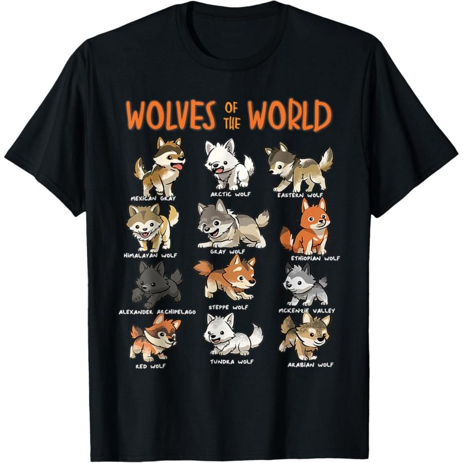 Wolves of the world t-shirtTypes of wolves Educational Cute T-Shirt S