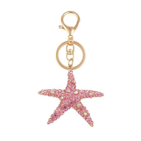 

Keychain Pendant Rhinestones Inlaid Starfish Design Key Chain with Lobster Clasp Bag Charm Backpack Accessory рожевий