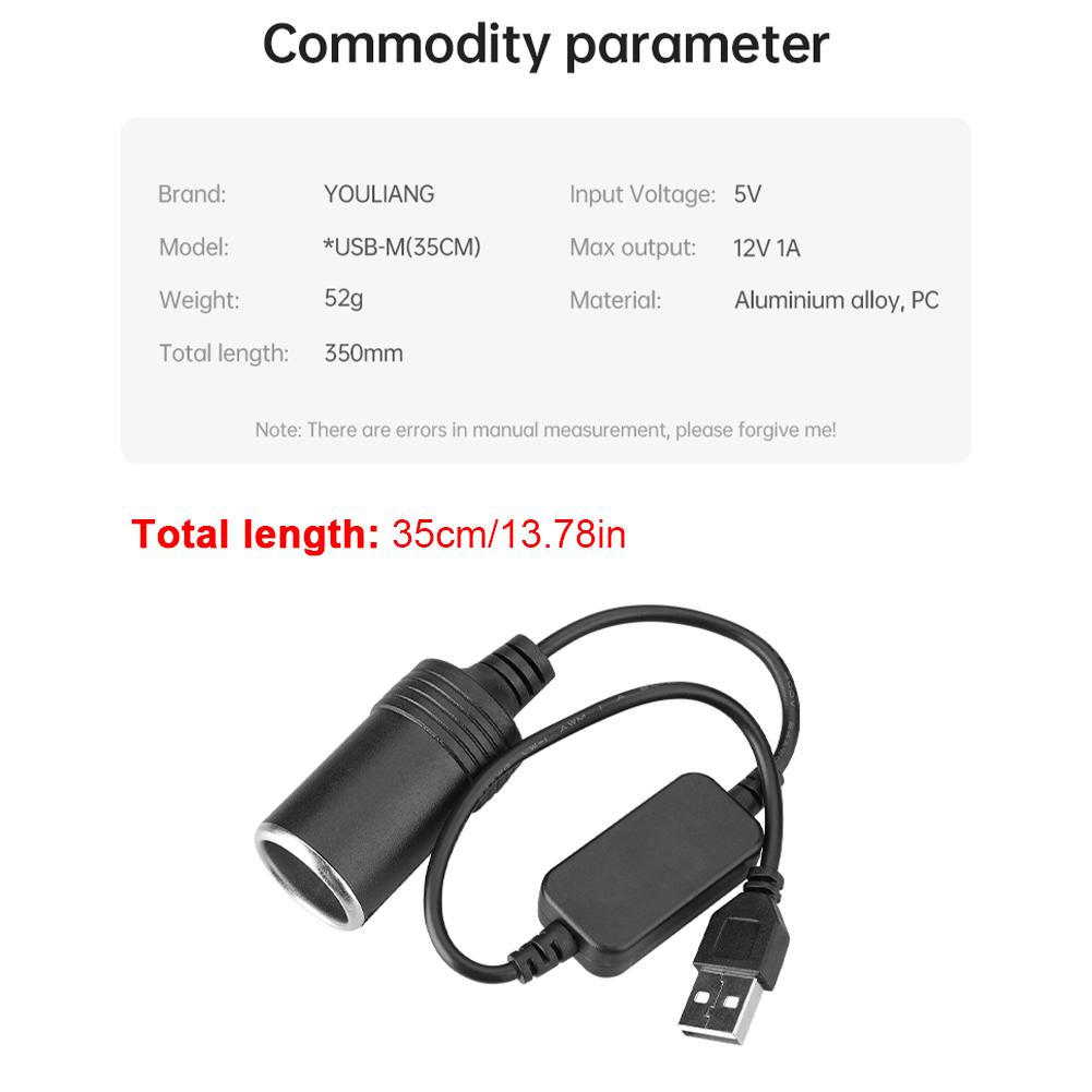 5V to 12V Cigarette Lighter Socket USB Male To Female Wired Controller Connector Adapter Car Electronics Accessories
