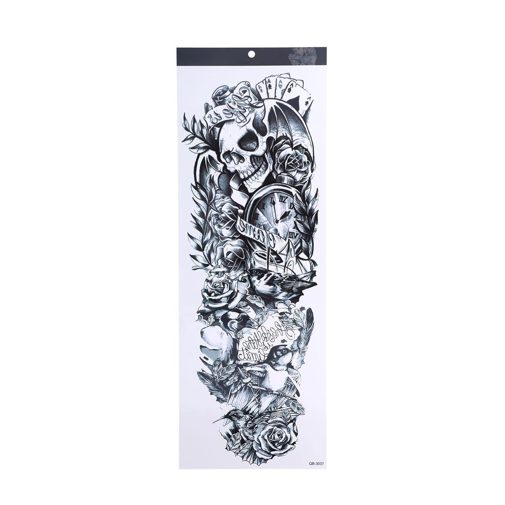 10pcs Fake Tattoo Stickers Temporary Waterproof Skull Pattern Full Arm Tattoos for Halloween