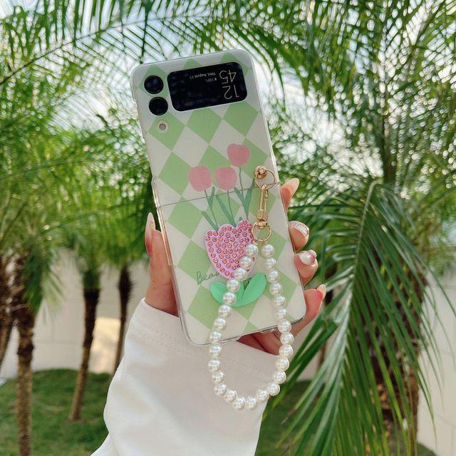 

Чехол для Samsung Z Flip 4, полупрозрачный складной чехол с цветами тюльпана и браслетом для Samsung Z Flip 3 Zflip4, жесткая задняя крышка For Galaxy Z Flip 4