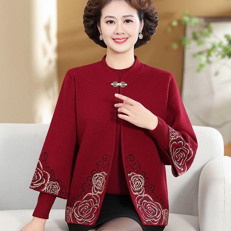 2PCS Knitted Tops Autumn/Winter Women Printed Cardigan Pullover Sweater Two-piece Plus Size Open-front Knitted Cardigan Comfortable Sweater Outfits