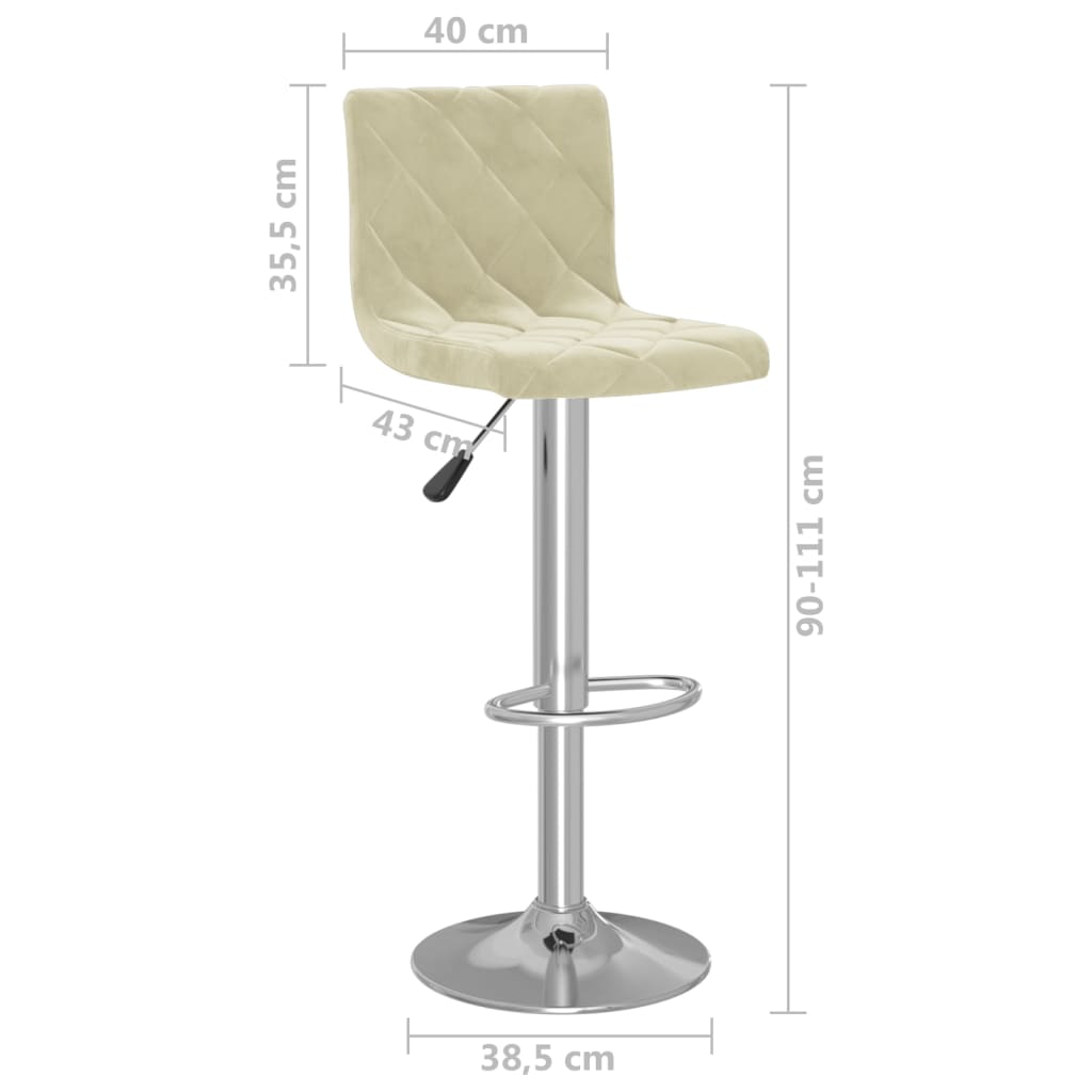 Bar Stool Set of 2 Cream Velvet