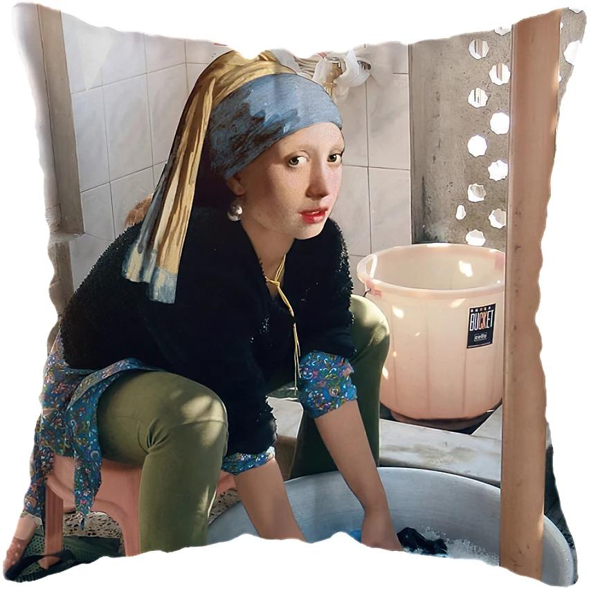 Huse de pernă pictură cu figuri amuzante europene clasice, husă de pernă, decor pentru casă, figură amuzantă suflând bule, huse de pernă