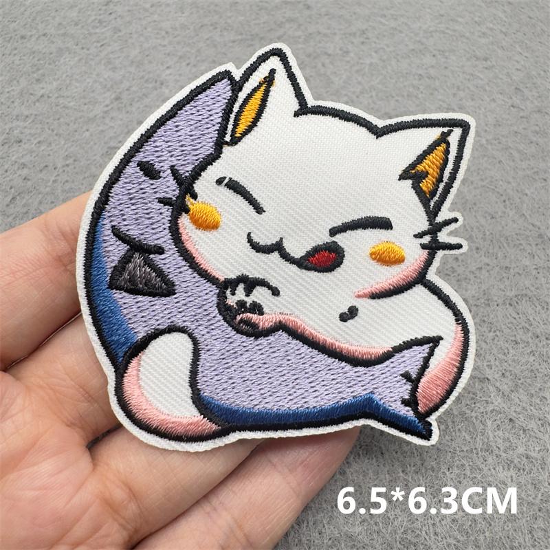 Team Cat Embroidery Patches Appliques For Clothing Diy Sewing Iron On Patches Punk Cartoon Stripes Decoration Accessories