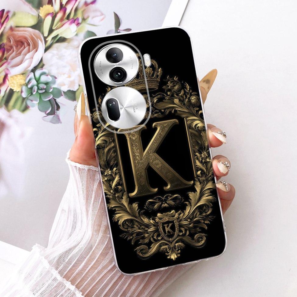 Clear For Oppo Reno 11Pro 5G CPH2607 Cover For Oppo Reno 11 Pro 5G Case Luxury Crown A-Z Letters 2D Flat Pattern Soft Phone Case