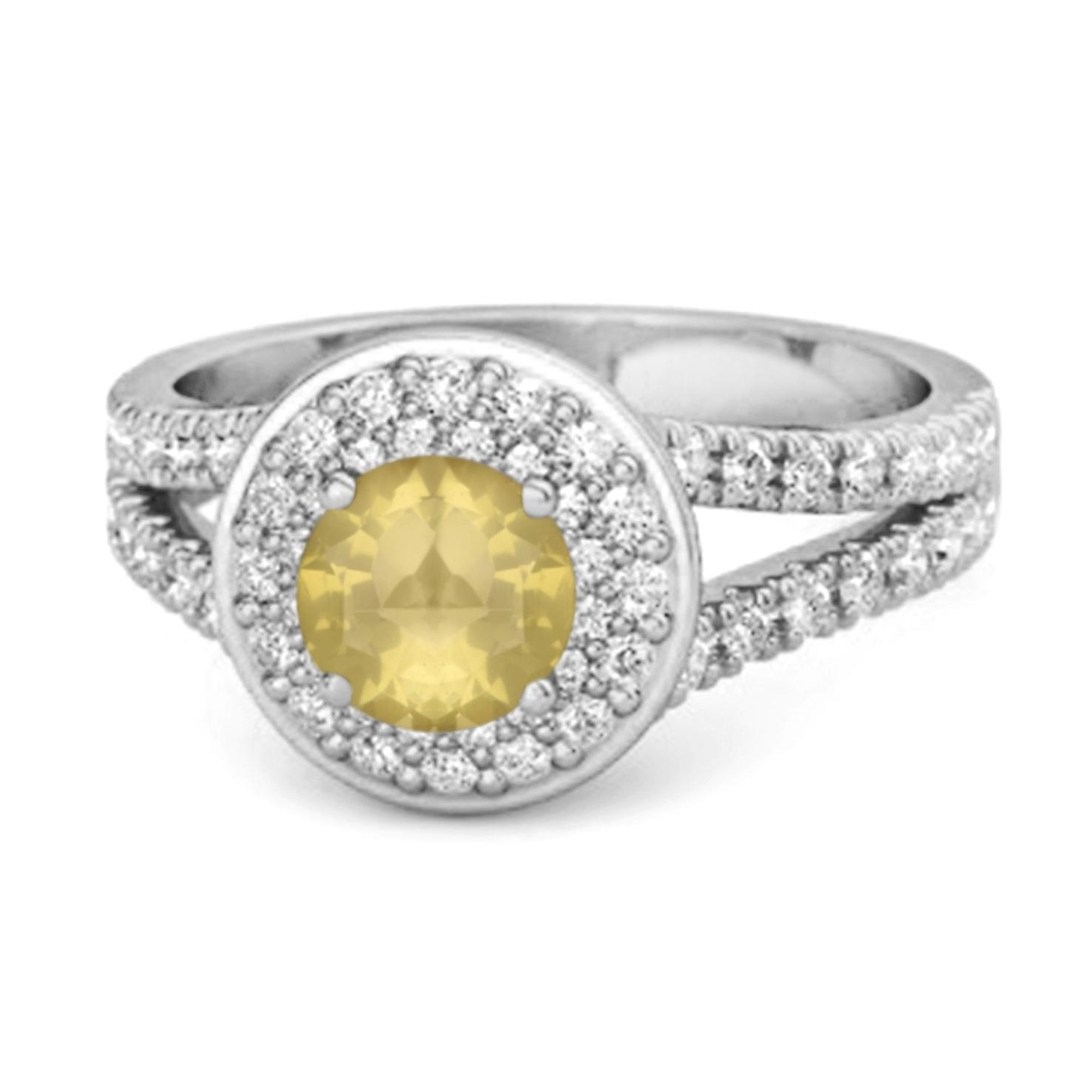 Lemon Quartz Double Halo Accents Ring - 925 Sterling Silver 12 белого золота