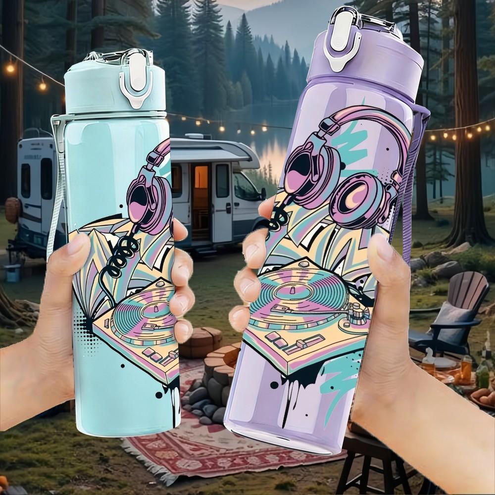 1PC Music Notebook Art Print 750ml Color Plastic Sports Water Bottle Leakproof Flip Straw Lid Suitable for Sports Office Home Use