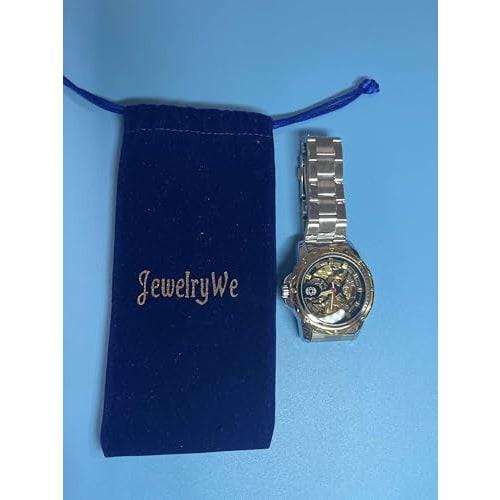 JEWELRYWE Men's Waterproof Watch, Popular Fashion Watch with Stainless Steel Strap, Skeleton Design, Automatic Movement, Casual, Business, Boyfriend,