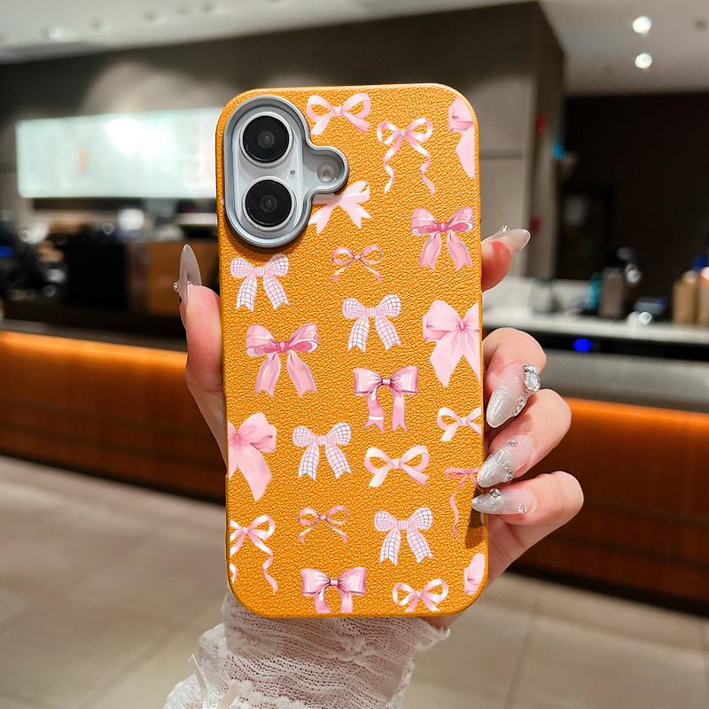 Husă de Lux cu Model Fundă Roz Pentru iPhone 16 15 14 Pro Max 15 16 Plus 13 12 Pro Max 11 Husă Moale pentru Telefon cu Textură de Piele Rezistentă la Șocuri