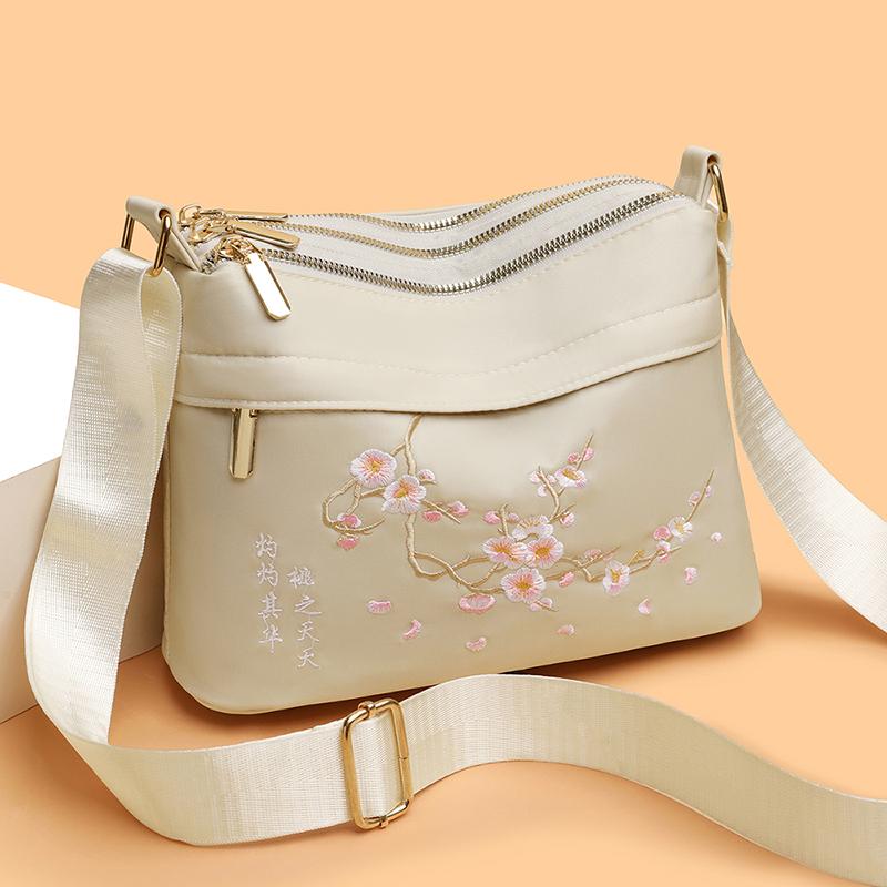 Embroidered Shoulder Bag Women's Crossbody Bag Large Capacity Multi-compartment Nylon Bag