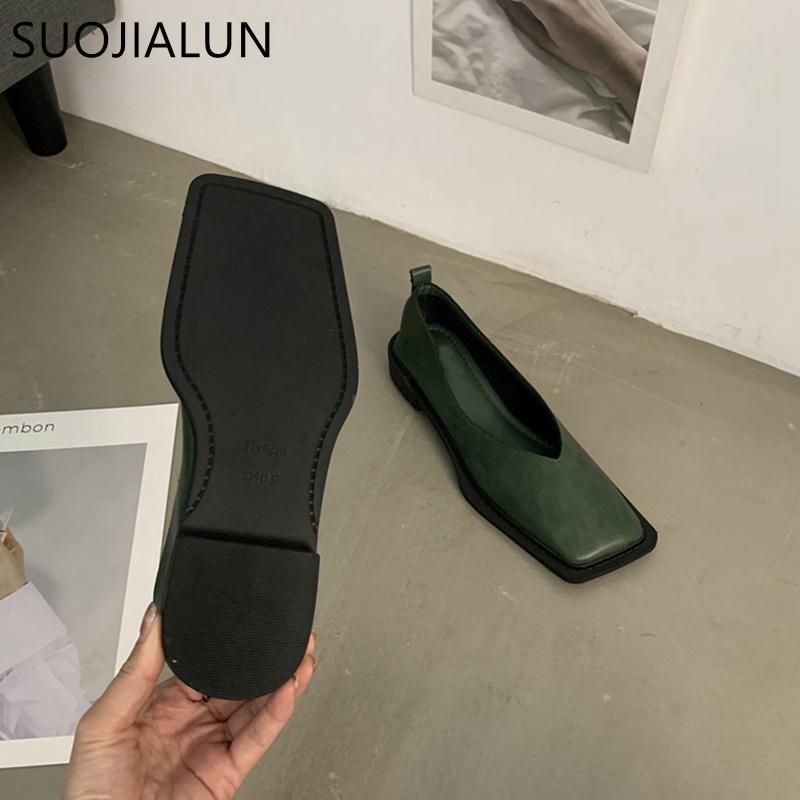 Fashion SUOJIALUN 2025 Spring New Flat Shoes Square Toe Square Toe Shallow Mouth Slip On Loafers Ladies Casual Shoes Zapatos Mujer