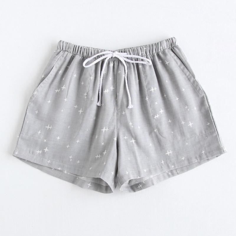 Paar Pyjamas Sommer Baumwolle Gaze Shorts japanischen Stil einfache elastische Taille lässig große Gitter Männer und Frauen Heimhosen