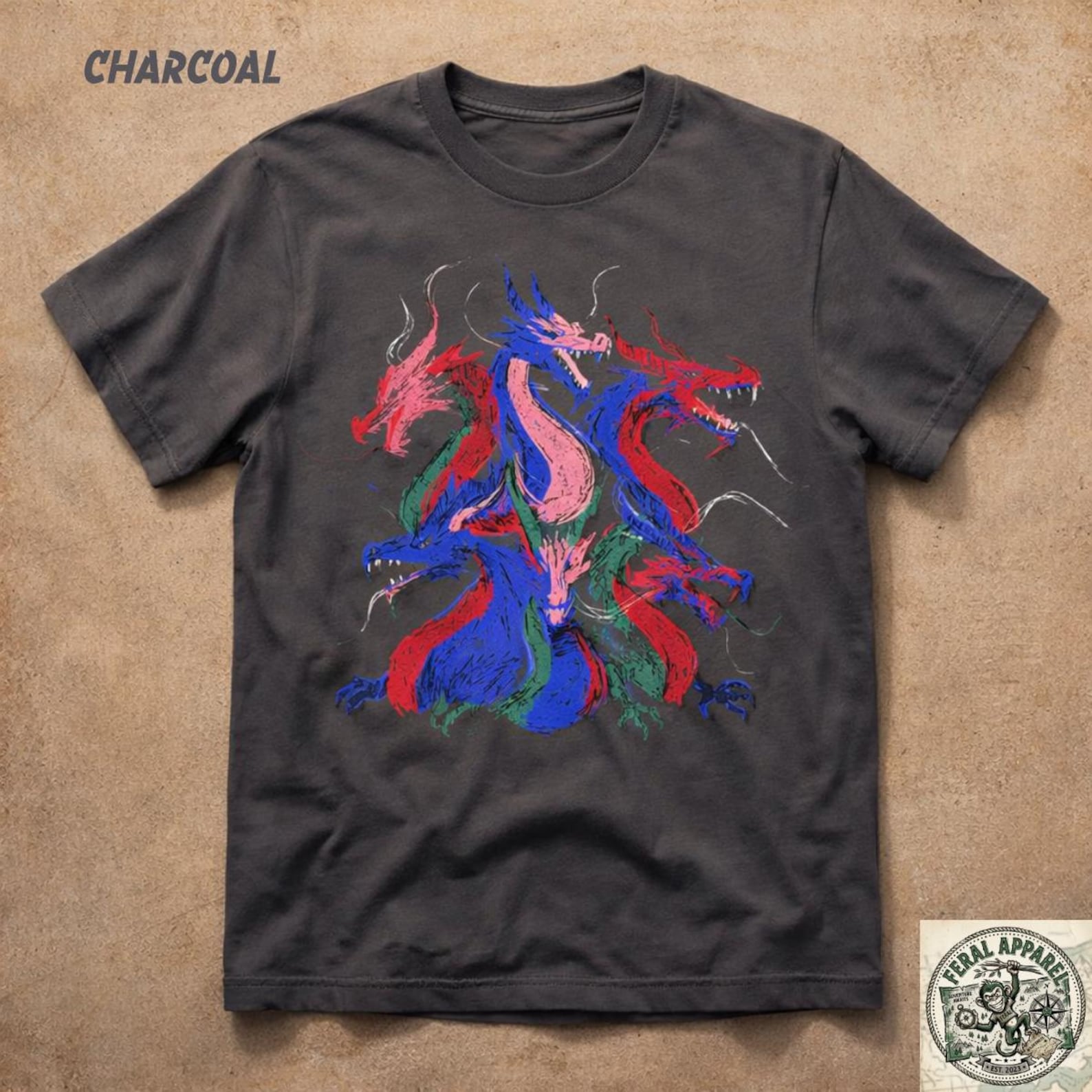 Abstract Dragon T-Shirt: Psychedelic Mythical Serpents, Vivid Colors M