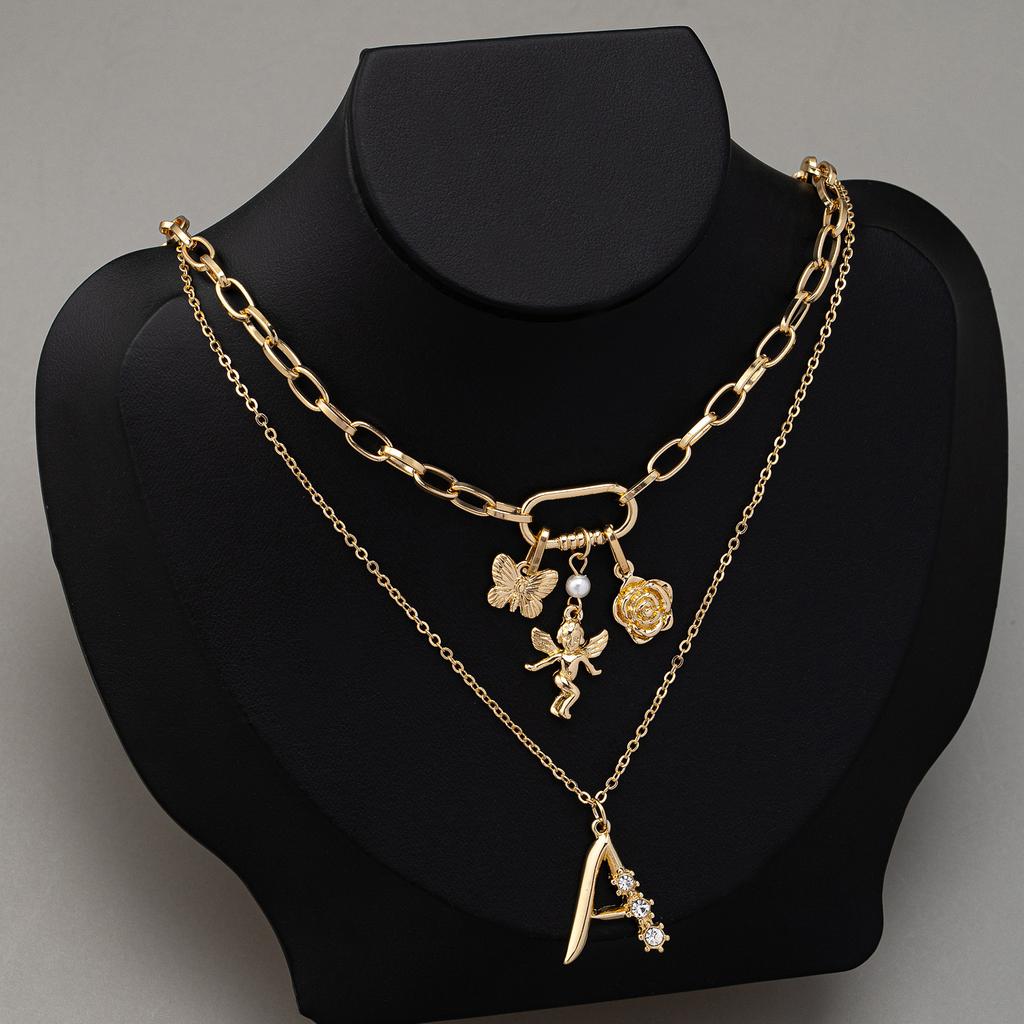 European and American High-end Double-layer Layered Angel Letter Multi Pendant Fashion Personality Light Luxury Niche Necklace for Women