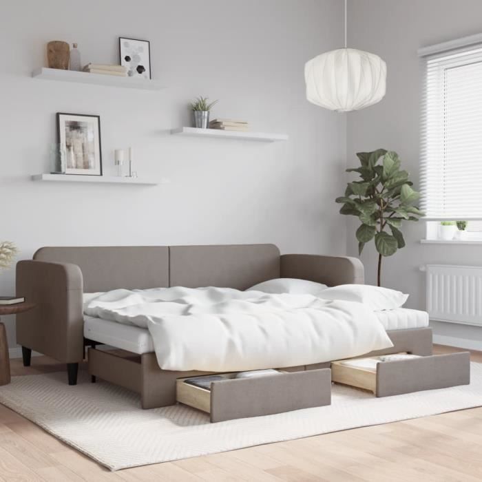 VidaXL Daybed with Trundle and Drawers Taupe 80x200 Cm Fabric 3196868