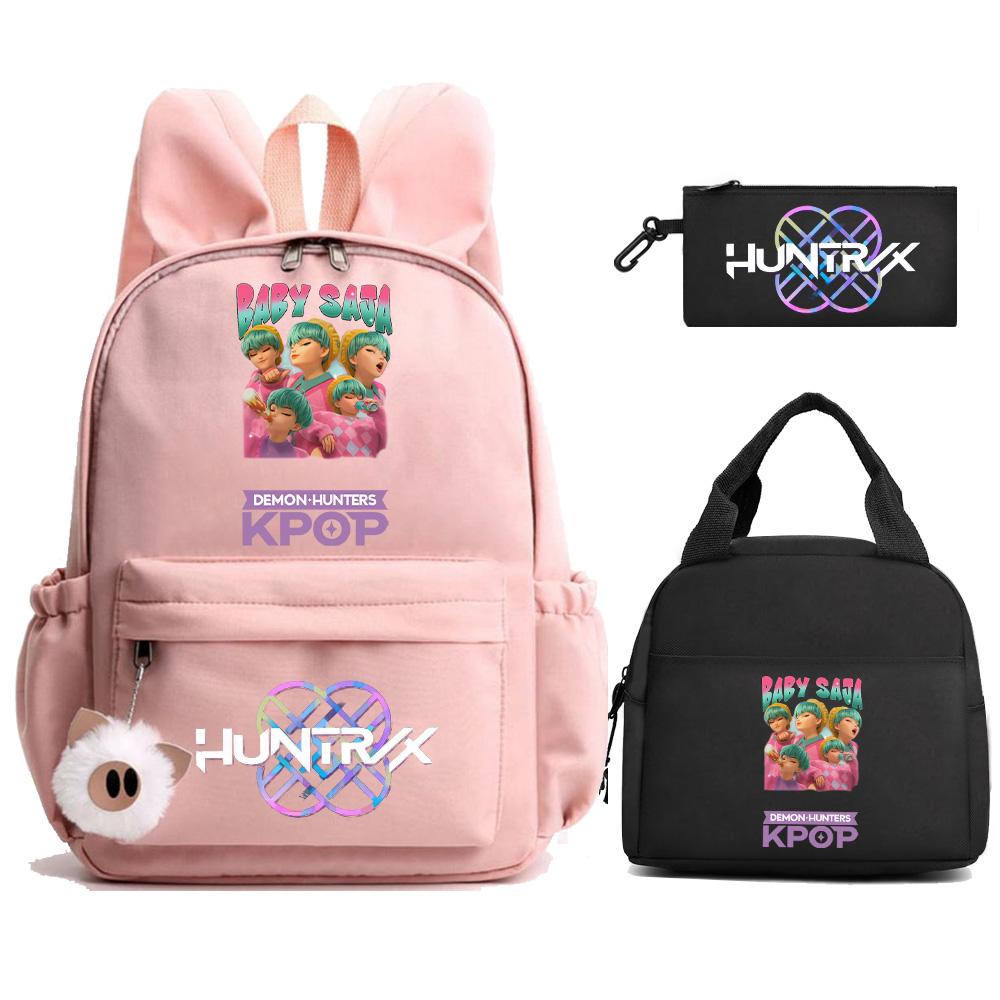 3 st/set Kpop Demon Hunters Tryckt Ryggsäck med Matlåda Pennfodral för Tonåring Flicka Pojke Tillbaka till Skolan Skolväska Stor Kapacitet Resväska