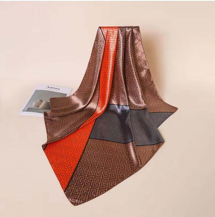 Large Square Vintage Summer Polyester Headscarf New Fashionable Hair Tie Geometric Lines Matching Colors Traditional Scarf Shawl