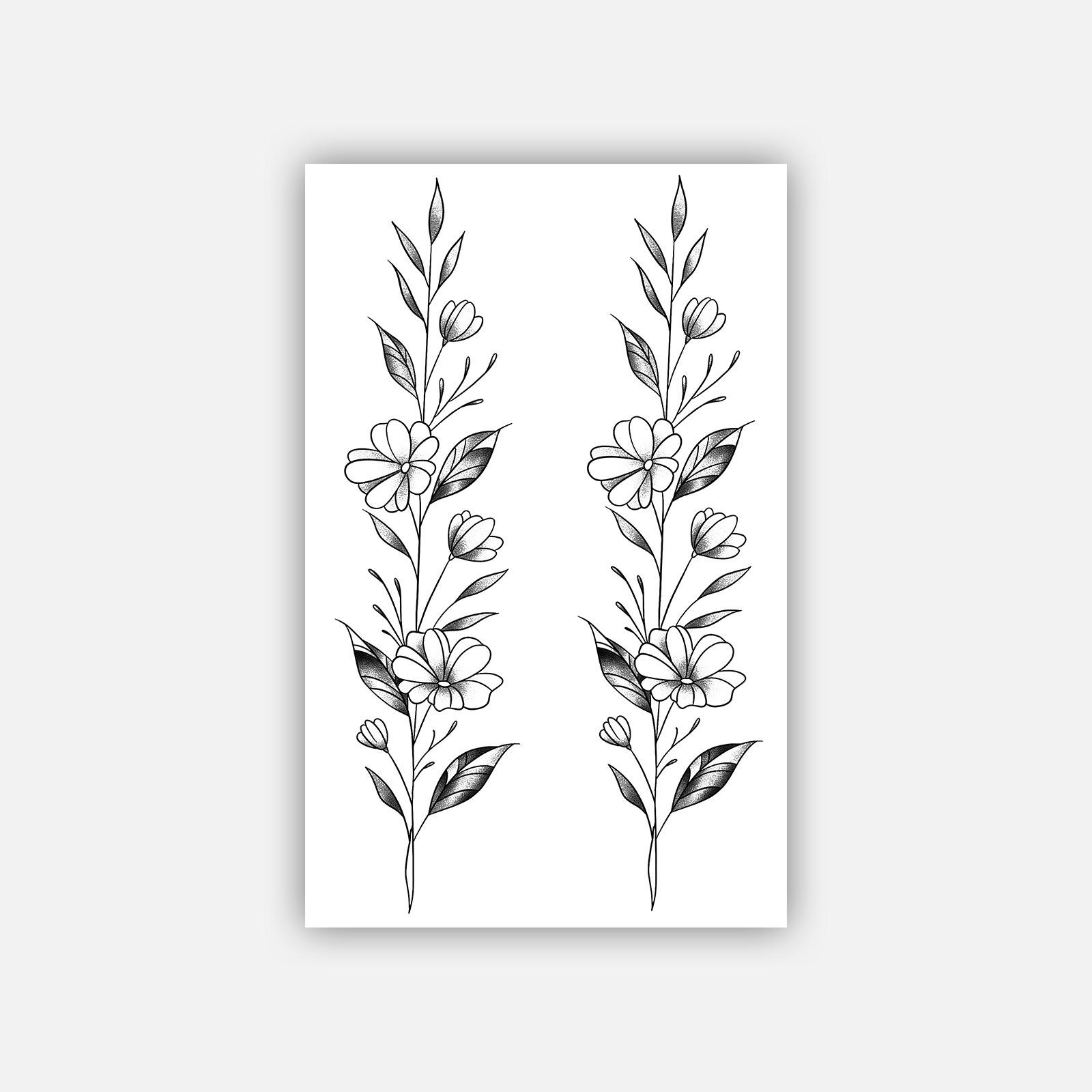 Retro Small Fresh Personality Simple Wicker Plain Flower Spine Back Tattoo Sticker 12*19CM