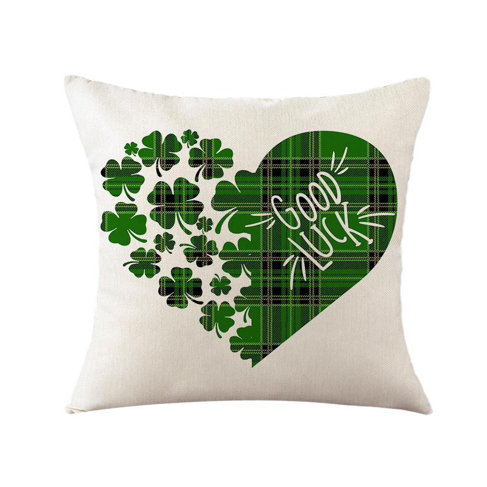 St. Patrick's Day Pillow New Plaid Clover Plant Print Pillow Sofa Cushion Linen Pillow Cover