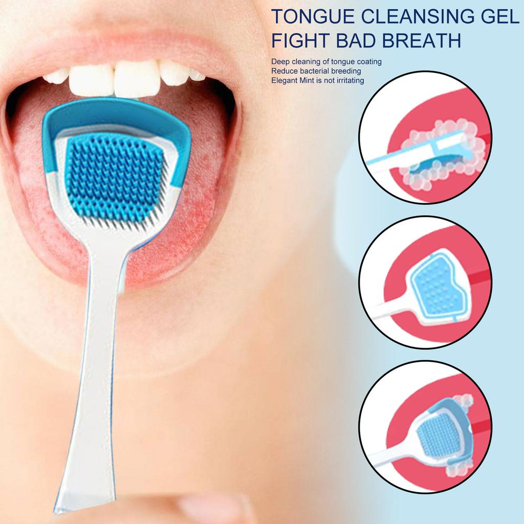2pcs Clean Tongue Brush Set Bad Breath Remove Gentle Deep Cleaning Tongue Gel Brush Set