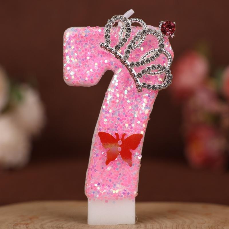 Number Birthday Candle Pink Crown Princess Cake First Year Decoration Candle Handmade Number Candle 0-9